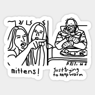 Woman Yelling Mittens at Bernie Sanders Line Drawing Sticker